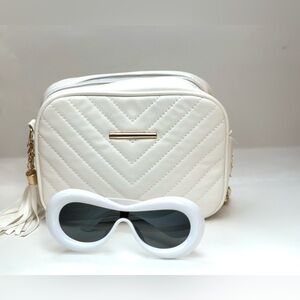 Mini Square Strap Bag With Sunglasses-WHITE